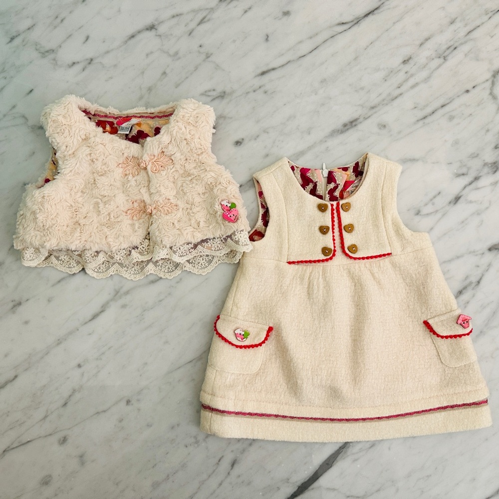 My First Chicco Dress & Vest Set Boucle Cream - Picture 1 of 13